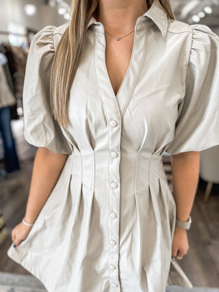 Cream Fifth Avenue Leather Mini Dress