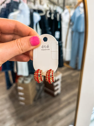 3 Row Red Rhinestone .75" Hoop Earring - Everyday EDEN Boutique & Gifts