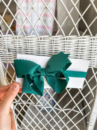 Hunter Green Classic Scalloped Headband Bow