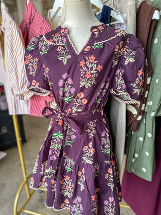 Plum Thistle & Bloom Floral Belted Mini Dress