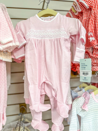 Pink Magnolia Baby Mini Stripes Smocked Footie