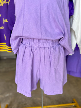 Lavender Winning Wonder Contrast Stitch Sleeveless Shorts Set