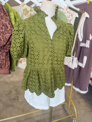 Olive Eloise Eyelet Peplum Top