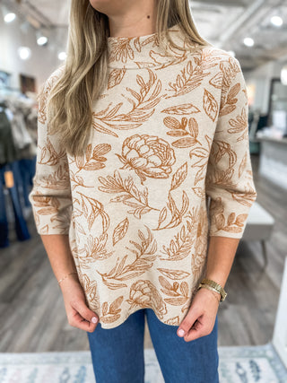 Caramel Kiss Floral Mock Neck Sweater