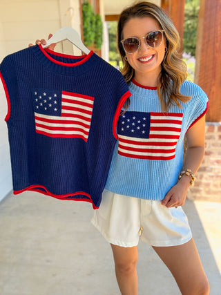Navy Stars & Stripes Short Sleeve Sweater