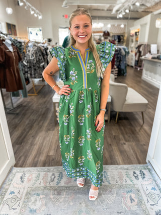 Green Tuscan Bloom Midi Dress