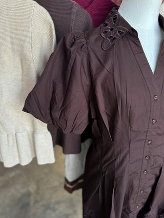 Brown Millie Cutwork Mini Dress