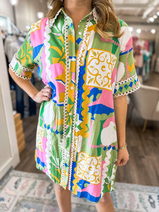 The Lost in Paradise Dress W/ Looped Lace Trim