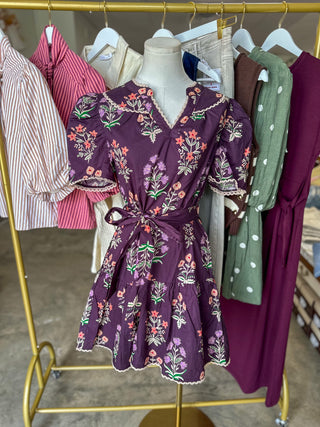 Plum Thistle & Bloom Floral Belted Mini Dress