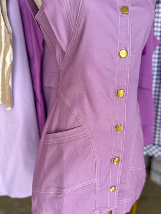 Lavender Lily Contrast Sitch Utility Mini Dress