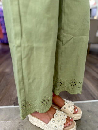 Matcha Green Pretty Little Detail Wide Leg Pants