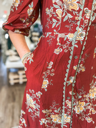 Brick Willow Breeze Midi Dress