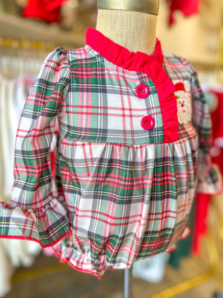 Girls Christmas Plaid Bubble W/ Santa Applique
