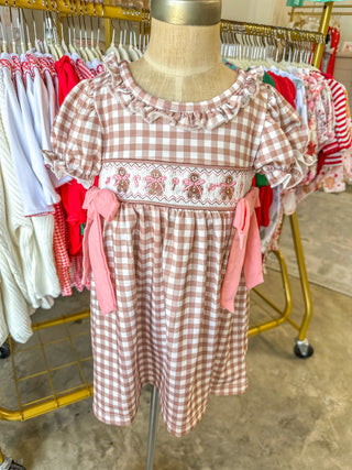Christmas Gingerbread Vintage Style Plaid Dress & Bows
