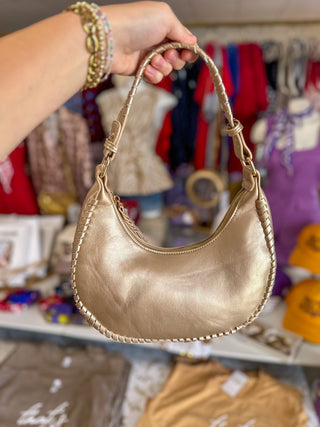 Champagne Aria Whipstitch Crescent Shoulder Bag