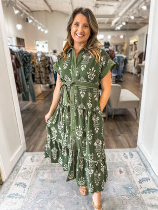 Olive Wildflower Walk Midi Dress