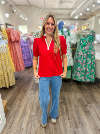 Red Tricia Short Sleeve Top