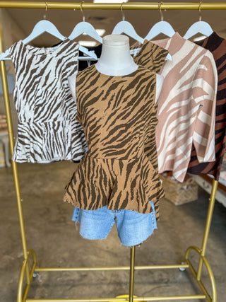 Brown Untamed Charm Peplum Top