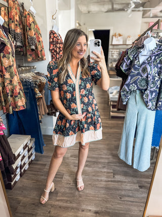 Petal & Pinstripes Mini Dress