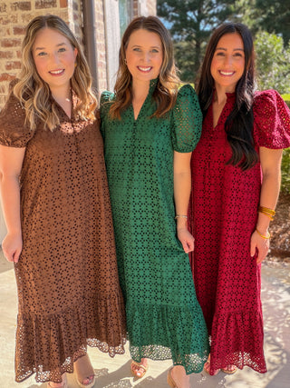 Brown Sweet Eyelet Moments Midi Dress