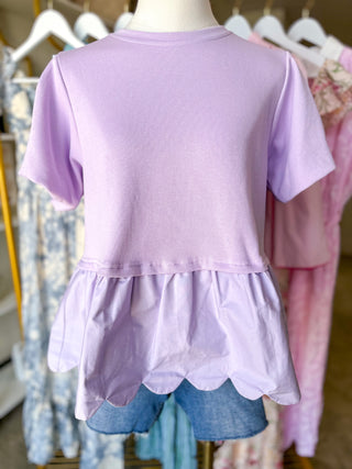 Lavender Girly Essential Scalloped Knit Ribbed Top