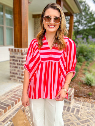 Pink Sweet Breeze Stripe Top