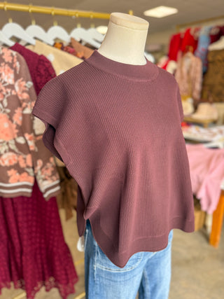 Brown Simple Staple Ribbed Top