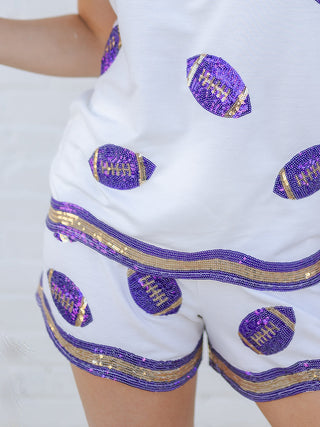 Purple & Gold Sparkle Football Game Day Short Set