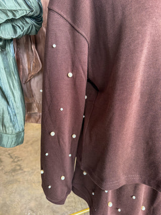 Brown Pearl Charm Long Sleeve Top & Skort Set