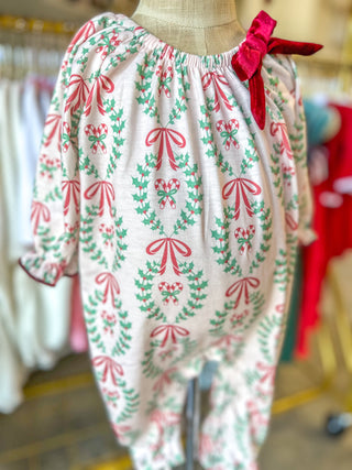 Christmas Wreath Print Girls Romper