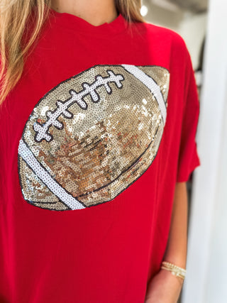 Red Classic Football Sequin Spirit Oversized Top