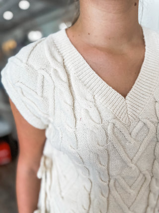 Cream Fall Thread Cable Knit Sweater Top