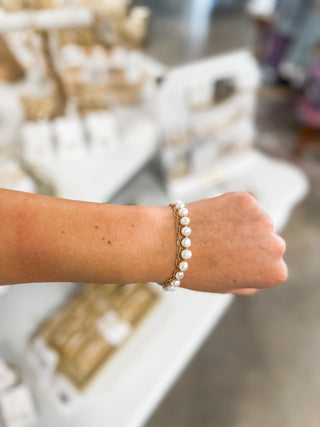 Gold Plated Freshwater Pearl Slider Bracelet