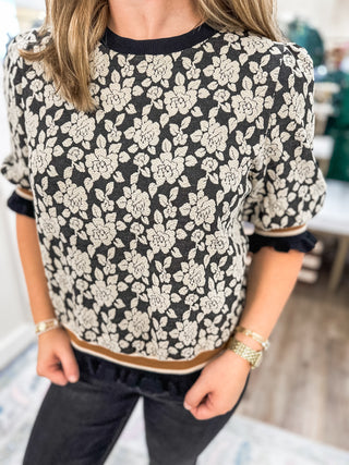 Midnight Garden Ruffle Night Top