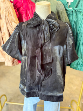 Black Scarlett Satin Bow Top