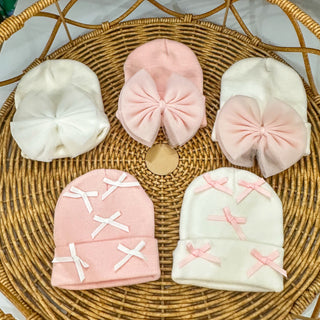 Baby Girl White Hat W/ Pink Chiffon Bow