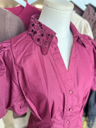 Wine Millie Cutwork Mini Dress