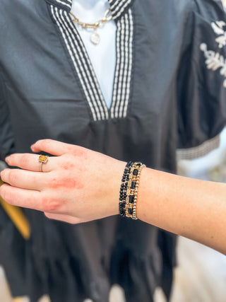 Black & Gold Set of Stretch Bracelet Set