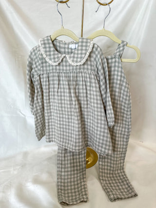 Mini Green Gingham Peter Pan Collar Dress & Diaper Cover