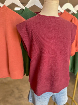 Wine Cloudy Knit Muscle Sleeve Top