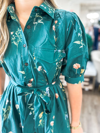 Hunter Green Garden Stroll MIDI Dress