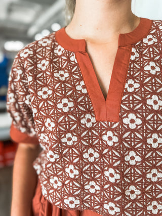 Rusted Rose Embroidered Peplum Top