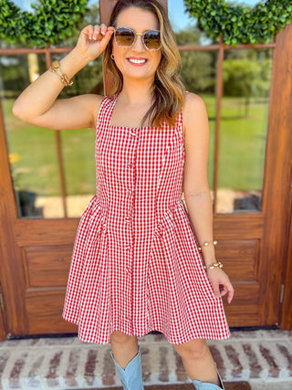 Red Front Porch Picnic Gingham Mini Dress