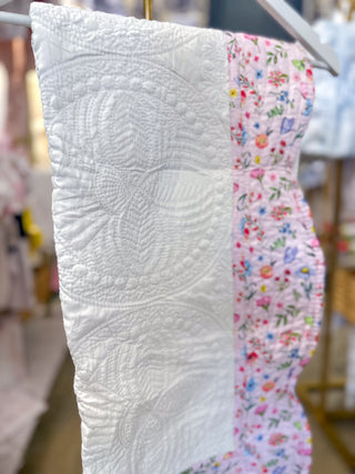 White W/ Floral Trim Baby Quilt