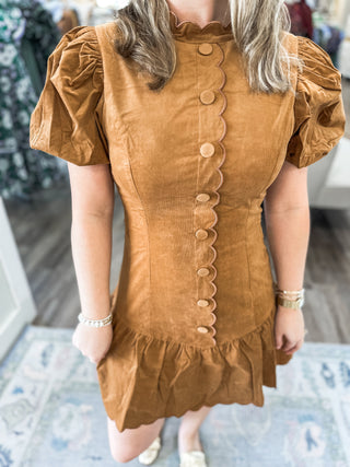 Toffee Twirl Scallop Mini Dress