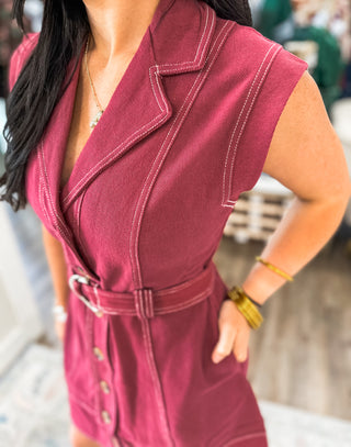 The Sienna Burgundy Belted Mini Dress