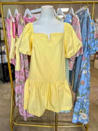 Lemon Summer Bliss Drop Waist Mini Dress
