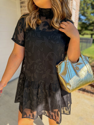 Black After Dark Floral Overlay Mini Dress