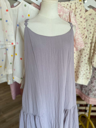 Mauve Button Detail Ruffle Mini Dress