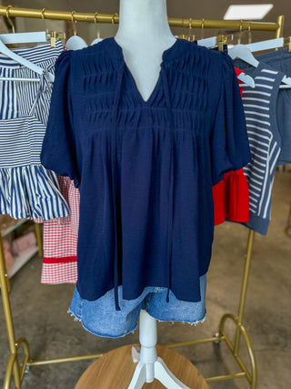 Navy Pintuck Detail Everyday Top
